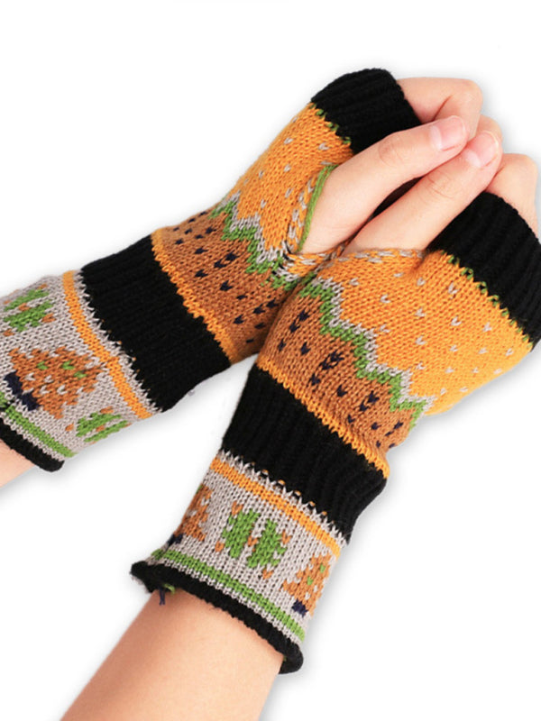 Women's Christmas Tree Thickened Wool Fingerless Knitted Gloves - Hiccupzz