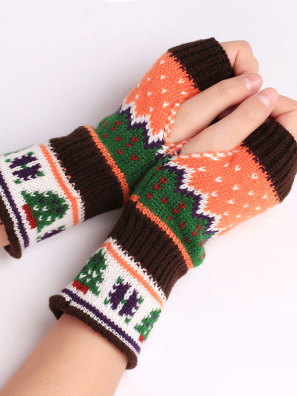 Women's Christmas Tree Thickened Wool Fingerless Knitted Gloves - Hiccupzz