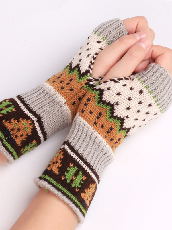Women's Christmas Tree Thickened Wool Fingerless Knitted Gloves - Hiccupzz