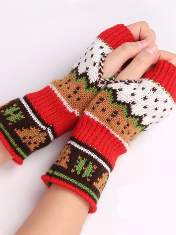 Women's Christmas Tree Thickened Wool Fingerless Knitted Gloves - Hiccupzz