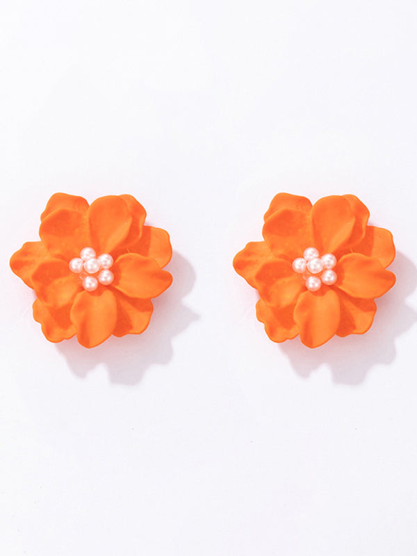 Simple and versatile exaggerated camellia three-dimensional white flower pearl earrings - Hiccupzz