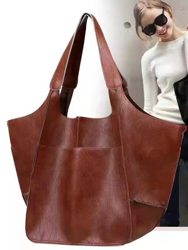 Simple Large Bag Soft Leather Large Capacity One Shoulder Portable Tote Bag - Hiccupzz