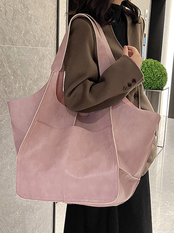 Simple Large Bag Soft Leather Large Capacity One Shoulder Portable Tote Bag - Hiccupzz