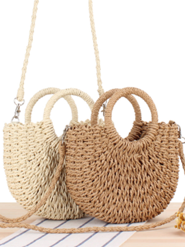 Half round straw woven bag beach hand woven bag holiday women's bag - Hiccupzz