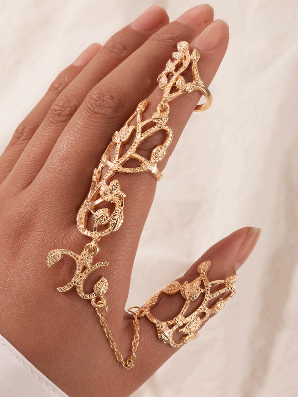 Exaggerated personality ring flower chain temperament fashion hollow carved with ring jewelry - Hiccupzz