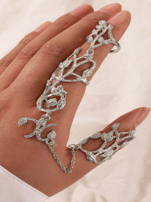 Exaggerated personality ring flower chain temperament fashion hollow carved with ring jewelry - Hiccupzz