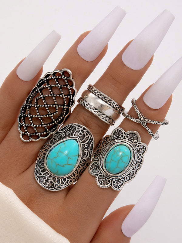 Exaggerated Personality Retro Drip Oil Cross Hollow Wide Brimming Ring Set of 5 - Hiccupzz