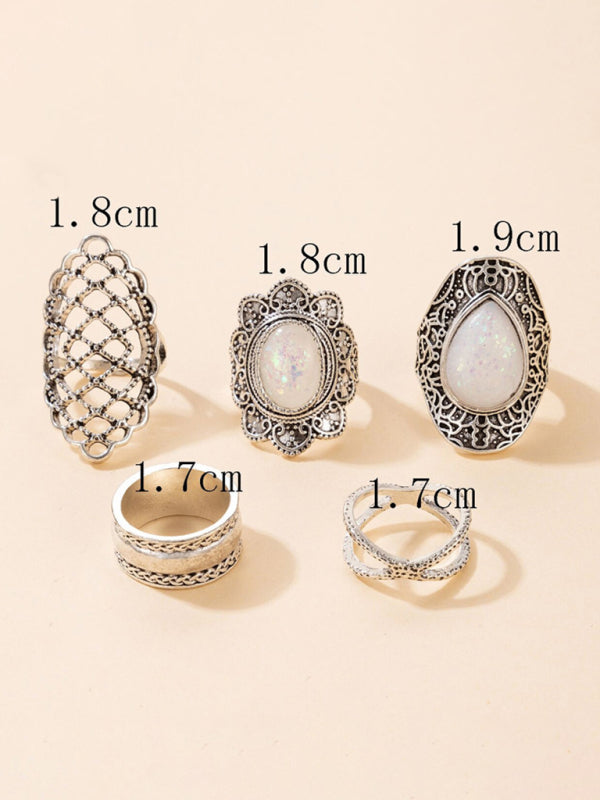 Exaggerated Personality Retro Drip Oil Cross Hollow Wide Brimming Ring Set of 5 - Hiccupzz