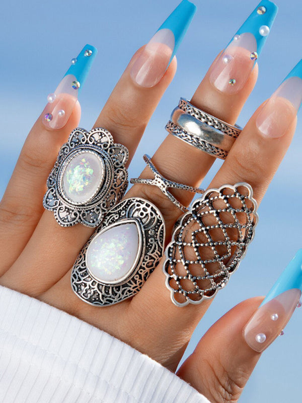 Exaggerated Personality Retro Drip Oil Cross Hollow Wide Brimming Ring Set of 5 - Hiccupzz