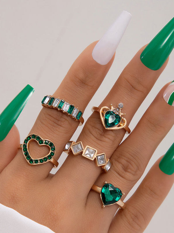 Retro personalized fashion metal diamond love palm ring multi-piece set - Hiccupzz