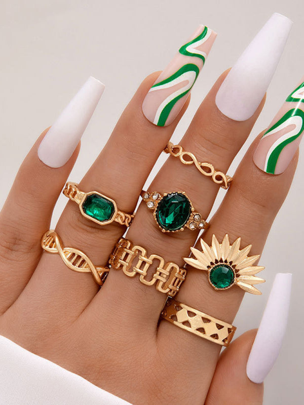 Retro personalized fashion metal diamond love palm ring multi-piece set - Hiccupzz