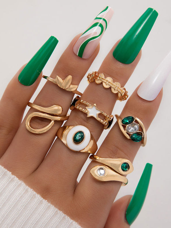 Retro personalized fashion metal diamond love palm ring multi-piece set - Hiccupzz