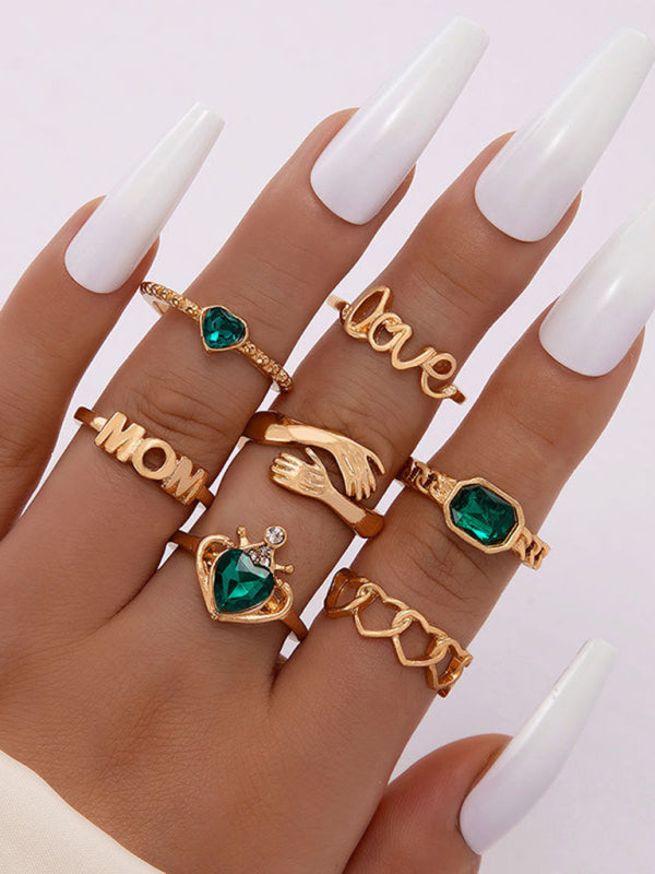 Retro personalized fashion metal diamond love palm ring multi-piece set - Hiccupzz