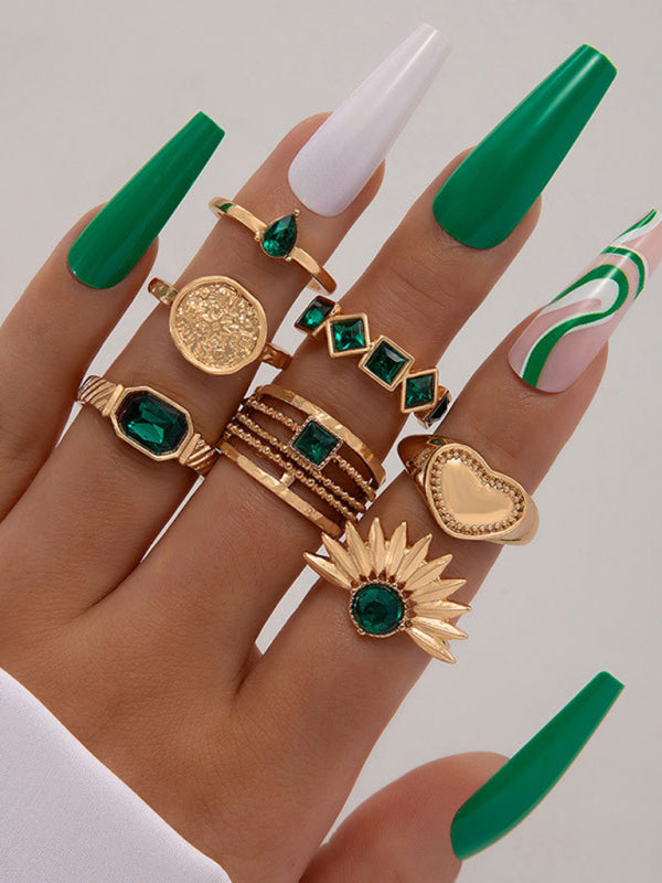 Retro personalized fashion metal diamond love palm ring multi-piece set - Hiccupzz