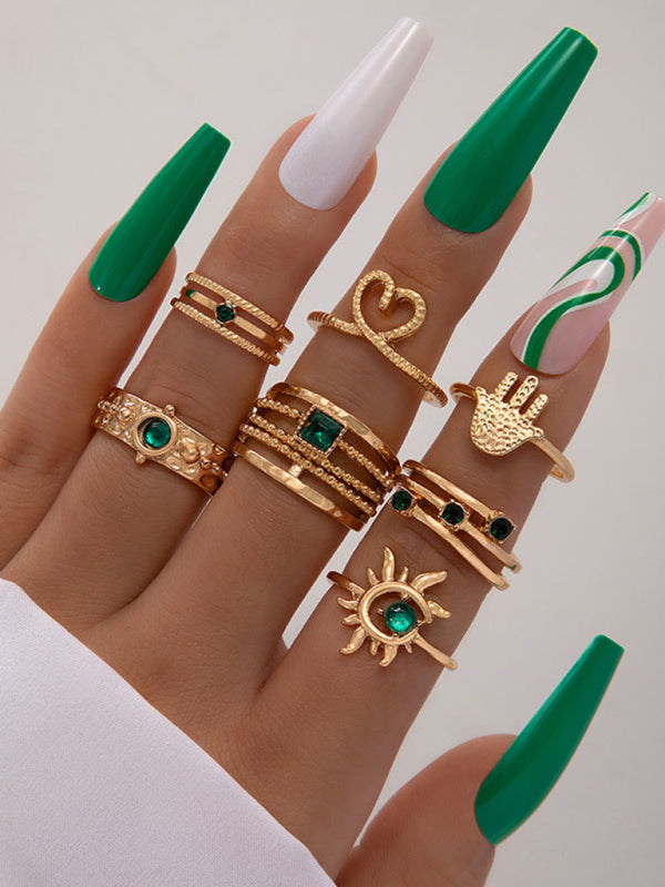 Retro personalized fashion metal diamond love palm ring multi-piece set - Hiccupzz
