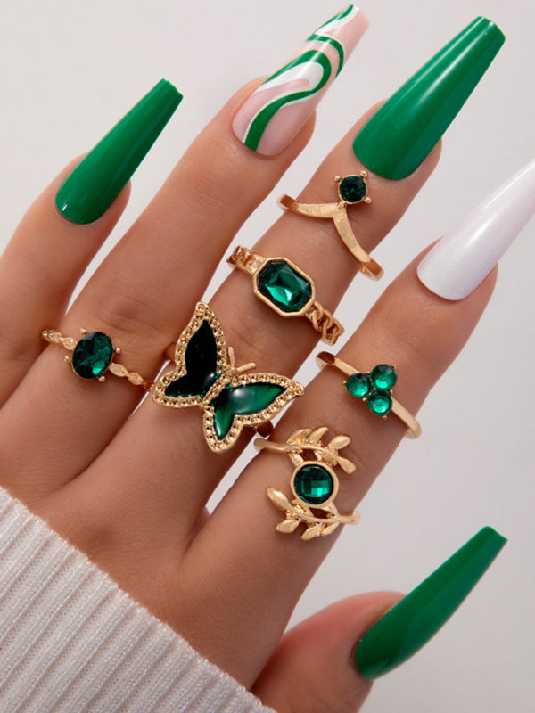 Retro personalized fashion metal diamond love palm ring multi-piece set - Hiccupzz
