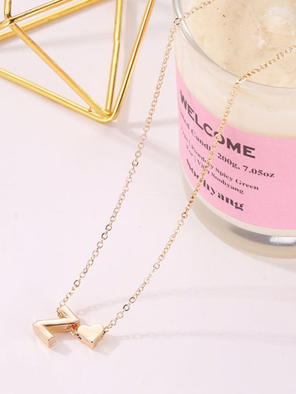 Fashion Love 26 English Letters Simple Necklace Heart Shape Short Clavicle Chain - Hiccupzz