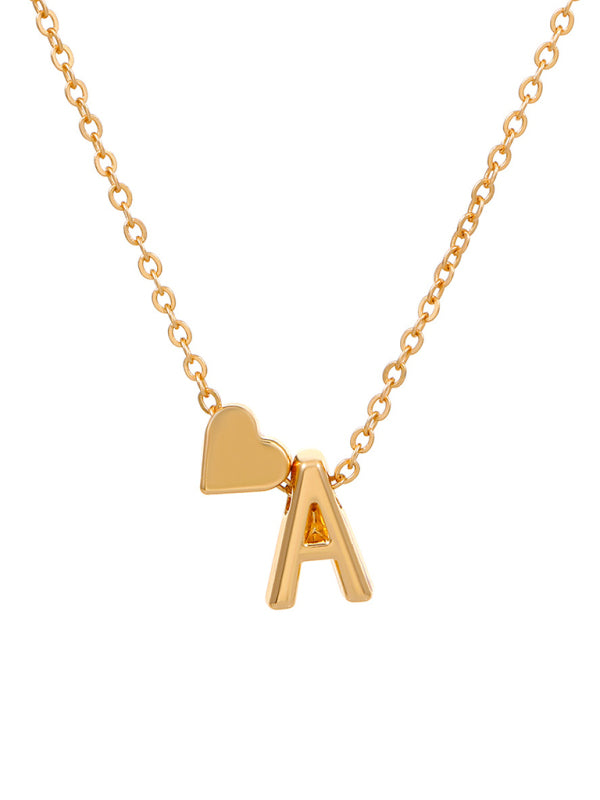 Fashion Love 26 English Letters Simple Necklace Heart Shape Short Clavicle Chain - Hiccupzz