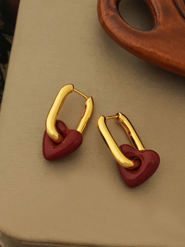 Fashionable, simple and versatile burgundy love necklace and earrings - Hiccupzz