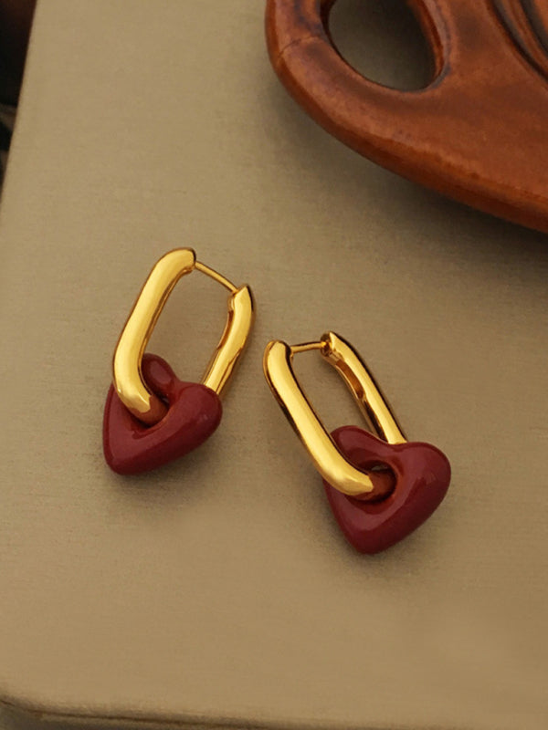 Fashionable, simple and versatile burgundy love necklace and earrings - Hiccupzz