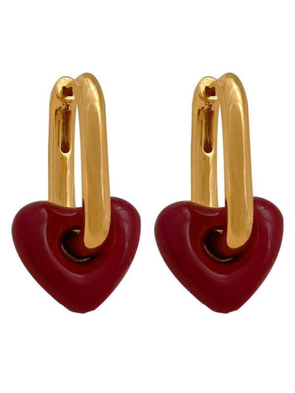 Fashionable, simple and versatile burgundy love necklace and earrings - Hiccupzz