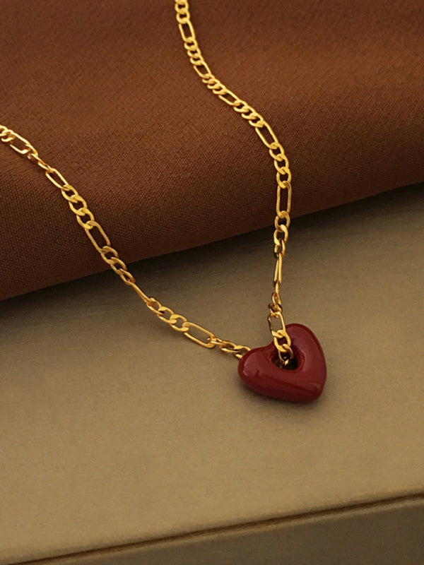 Fashionable, simple and versatile burgundy love necklace and earrings - Hiccupzz