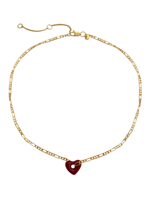 Fashionable, simple and versatile burgundy love necklace and earrings - Hiccupzz