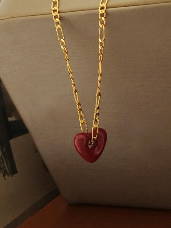 Fashionable, simple and versatile burgundy love necklace and earrings - Hiccupzz