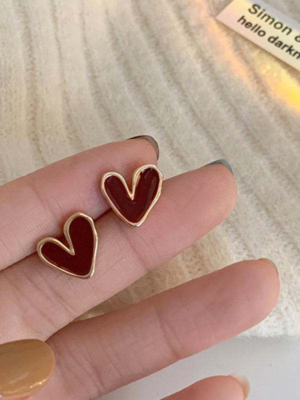 New French drip glaze red love retro earrings - Hiccupzz