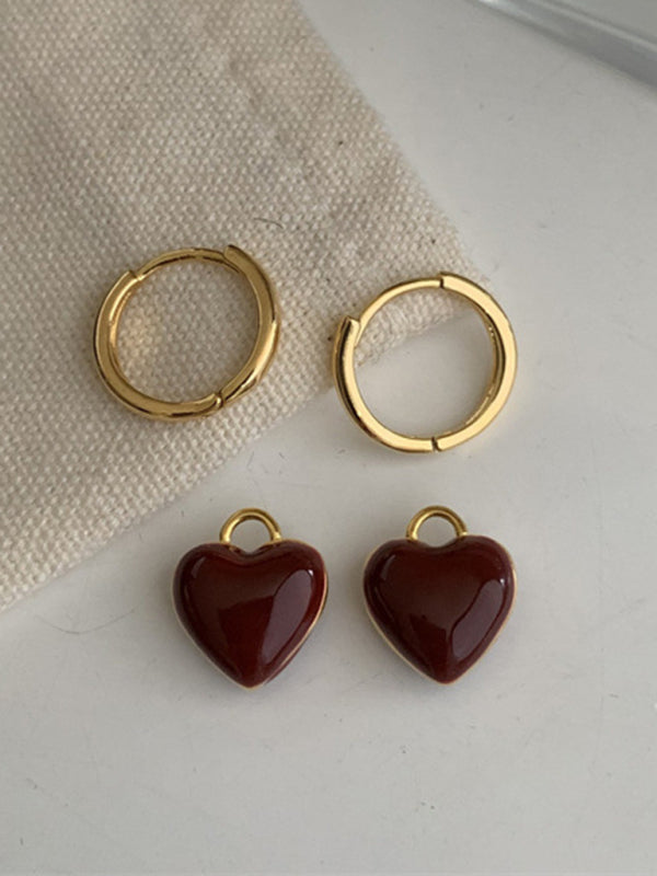 New French drip glaze red love retro earrings - Hiccupzz