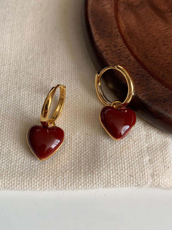 New French drip glaze red love retro earrings - Hiccupzz
