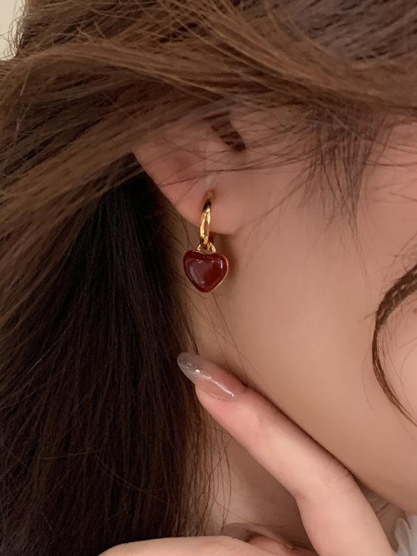 New French drip glaze red love retro earrings - Hiccupzz