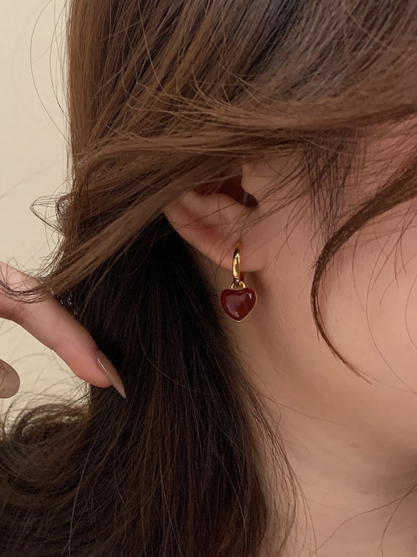 New French drip glaze red love retro earrings - Hiccupzz