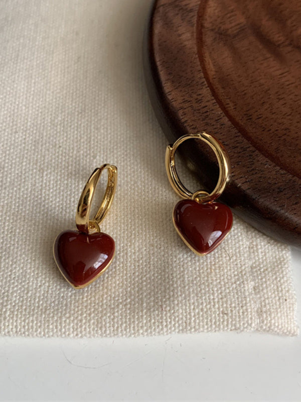 New French drip glaze red love retro earrings - Hiccupzz