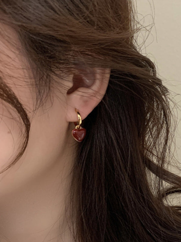 New French drip glaze red love retro earrings - Hiccupzz