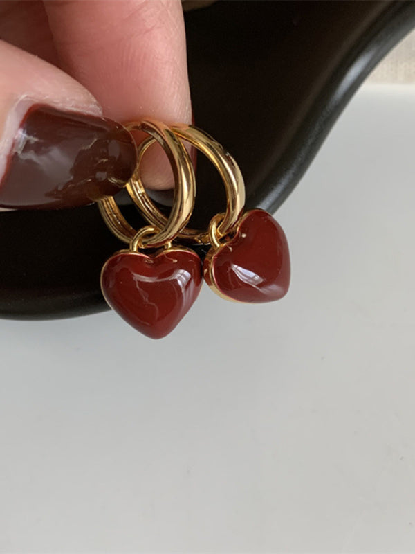 New French drip glaze red love retro earrings - Hiccupzz