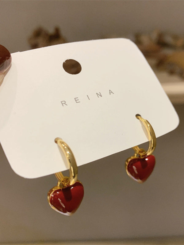 New French drip glaze red love retro earrings - Hiccupzz
