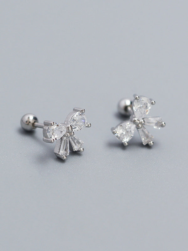 Women's 925 Silver Needle Bow Tie Shape Stud Earrings - Hiccupzz