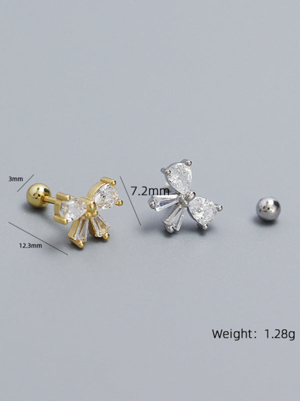Women's 925 Silver Needle Bow Tie Shape Stud Earrings - Hiccupzz