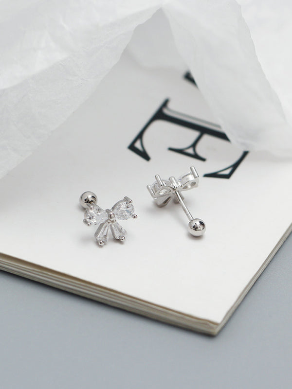 Women's 925 Silver Needle Bow Tie Shape Stud Earrings - Hiccupzz