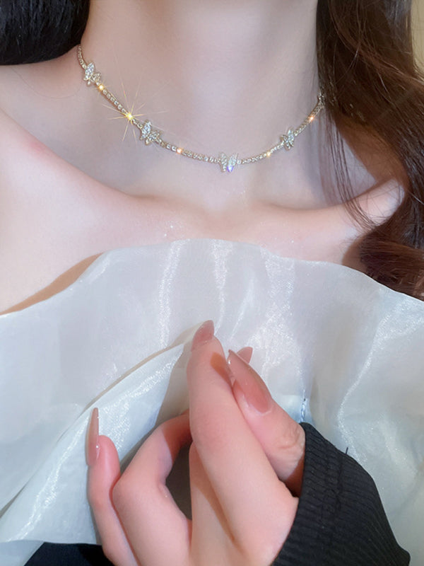 Women's Butterfly Shape Shiny Necklace Collarbone Chain - Hiccupzz