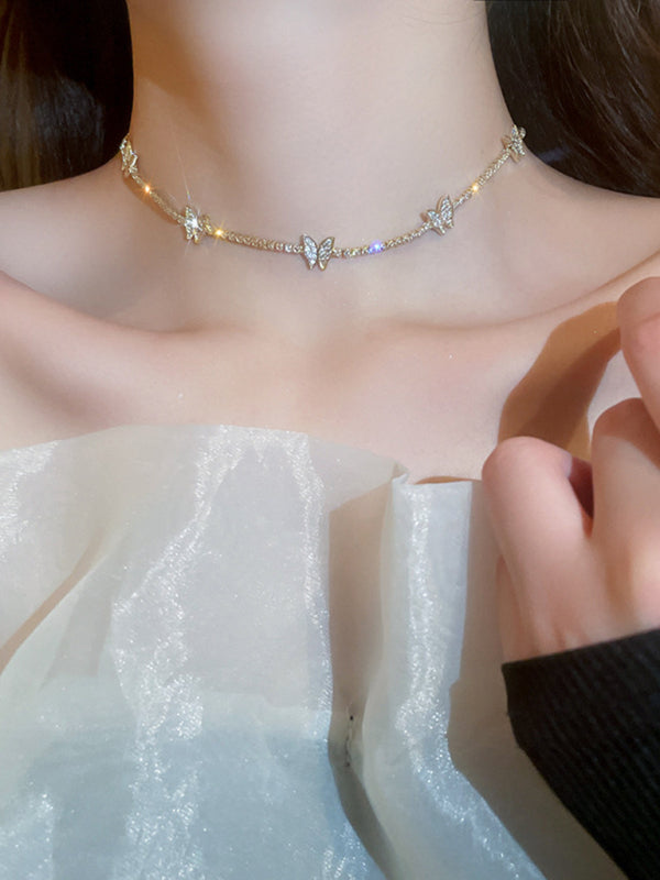 Women's Butterfly Shape Shiny Necklace Collarbone Chain - Hiccupzz