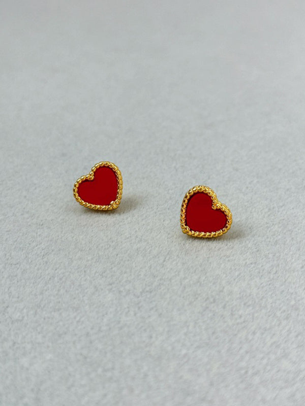 Sweet red peach heart simple earrings - Hiccupzz