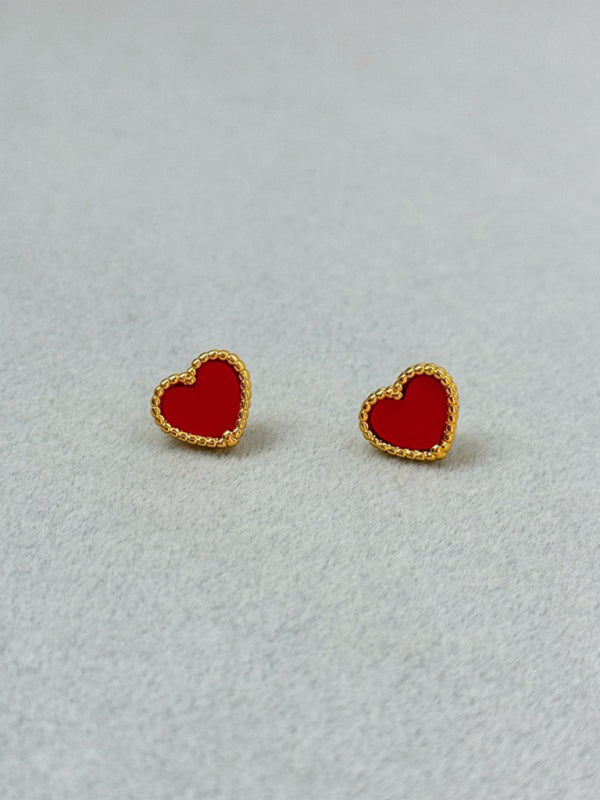 Sweet red peach heart simple earrings - Hiccupzz