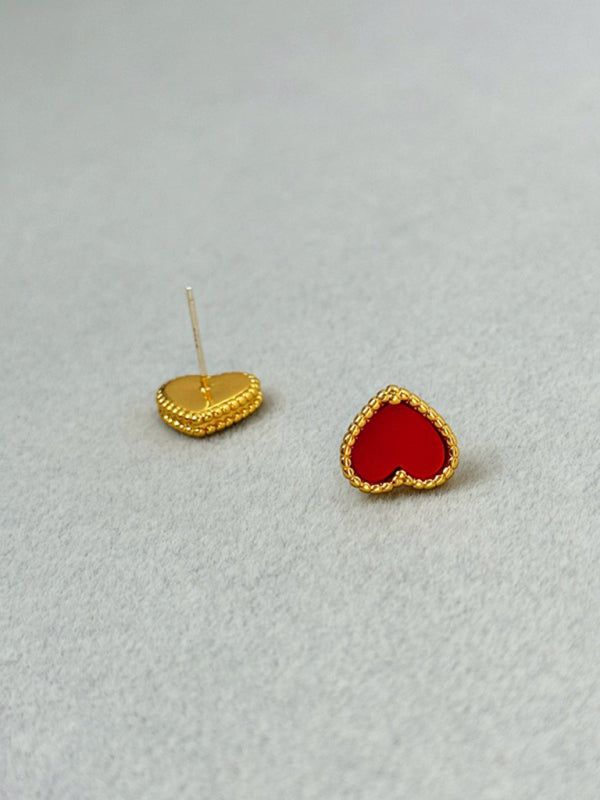 Sweet red peach heart simple earrings - Hiccupzz