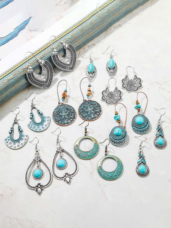 Bohemian vintage ethnic turquoise earring set - Hiccupzz