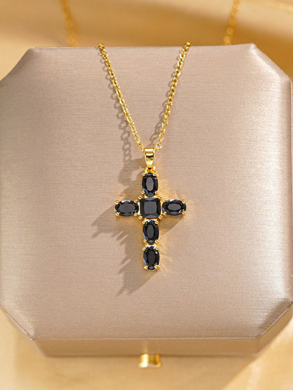 Inlaid zircon cross pendant necklace elegant clavicle chain - Hiccupzz