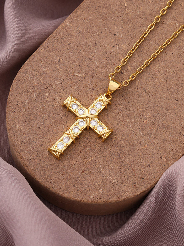New Simple Cross Zirconia Pendant Pendant Necklace - Hiccupzz