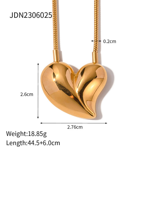 New simple 18K gold non-fading large heart-shaped earrings/necklace - Hiccupzz