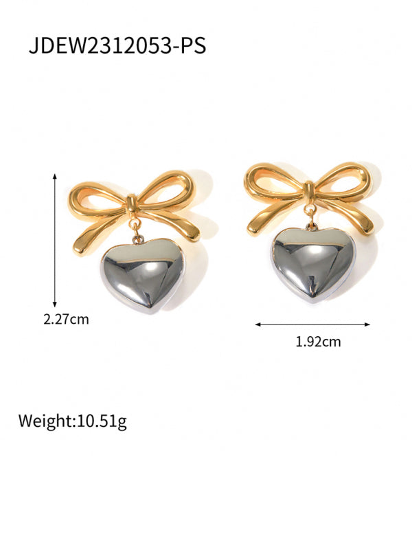 French elegant INS style fashionable 18K gold stainless steel love pendant earrings - Hiccupzz